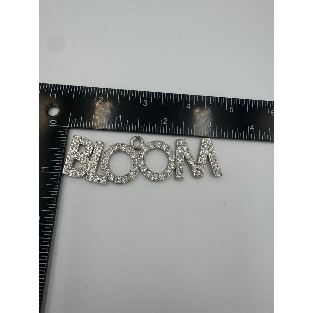 Silver Tone BLOOM Rhinestone Word Pendant‎ Statement Charm Jewelry - Picture 3 of 5